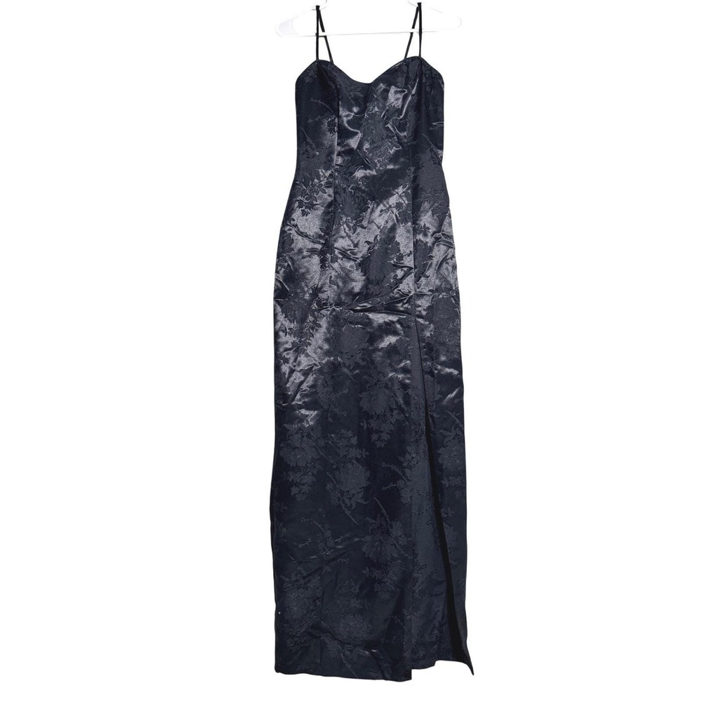 LA GLO Maxi Dress 3/4 Black Floral Jacquard Cotton Poly